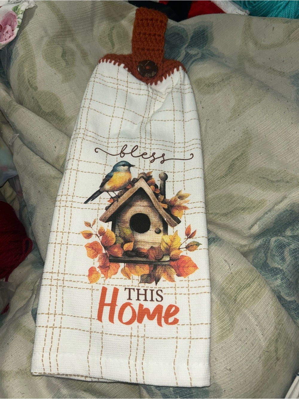 Fall Birdhouse Bless This Home Hanging Towel